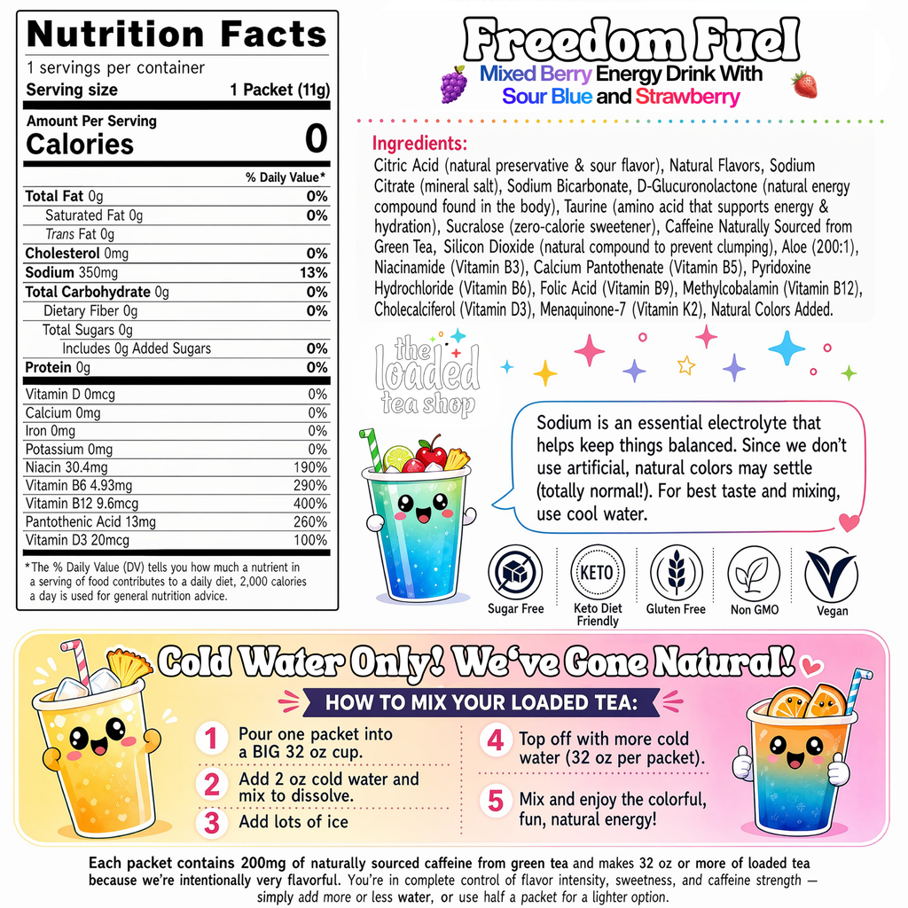 50 Case Freedom Fuel - Load up your tea break.